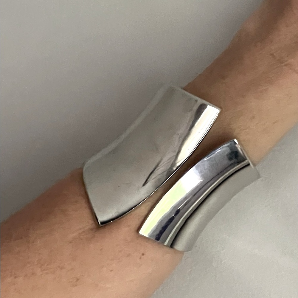 Asymmetrical Silver Tone Cuff Bracelet